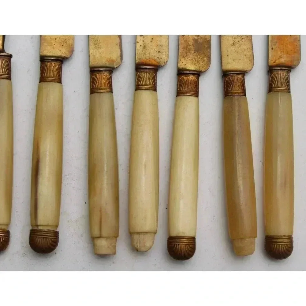 Antique 1800s Victorian Bone Fork & Knife Set Utensils Silverware
